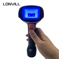 LONVILL - Lector de Códigos de Barras Inalámbrico Resistente IP65 de 100 M, Escáner Industrial Inalámbrico de Amplio Campo de Visión con Base de Carga Montable en Pared