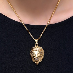 MECYLIFE 18K Placcato Oro <span class=keywords><strong>Collana</strong></span> In Acciaio Inox Testa di <span class=keywords><strong>Leone</strong></span> <span class=keywords><strong>Ciondolo</strong></span> <span class=keywords><strong>Con</strong></span> Zircone - Product Image 6