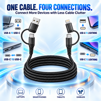 Câble de données USB Type-C 8 broches tressé en nylon 4-en-1 personnalisable 60W à charge rapide pour plusieurs appareils et ordinateurs
