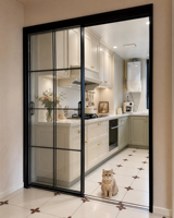 Porte coulissante en verre pour cloison intérieure, cadre fin moderne de luxe, isolation acoustique, alliage d'aluminium pour chambre à coucher