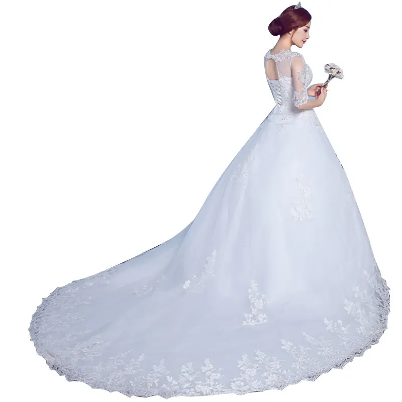 Artı Boyutu Vestidos De Novia Sencillo Kısa Kuyruk Yuvarlak Boyun Gelin düğün elbisesi Kollu