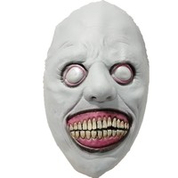 Masque d'Halloween en latex d'horreur, démon souriant aux yeux blancs, exorciste