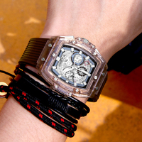 Reloj de Cuarzo Luminoso para Hombre, Estilo Deportivo, Tendencia Urbana, Hip Hop, con Carcasa Transparente, Correa de Cuero y Goma, Esfera de Cristal y Manecillas Indicadoras