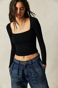2026 Hot Sale Women Sexy <strong>Square</strong> <strong>Neck</strong> Base T Shirt Slim Solid Color All-match Fitted Soft Blank Tee Shirt <strong>Long</strong> <strong>Sleeve</strong> <strong>Tops</strong> Women - Product Image 3