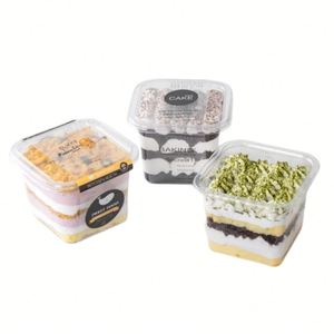 Gobelets transparents carrés en gros pour desserts, gelées, poudings, yaourts, mousses aux fruits – Coupes à parfait en plastique transparent avec couvercle - Product Image 1