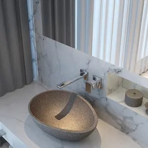 Moldes de Hormigón Ovalados Personalizados de Fábrica CONRAZZO para Lavabos de Baño, Lavamanos de Cemento para Baño de Hotel - Product Image 1