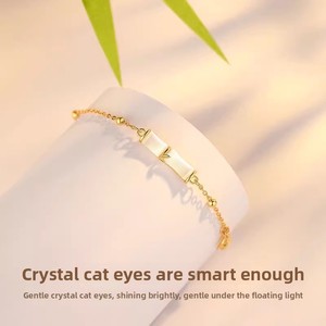 Bracelet en argent sterling S925 style palais avec pierre œil de chat et bambou, pour femme, rétro, luxe léger, niche, haute joaillerie, pour touristes - Product Image 3