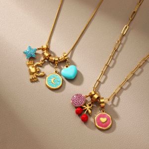<span class=keywords><strong>Collier</strong></span> avec pendentif en acier inoxydable personnalisé, strass, émail époxy, cœur, étoile, animal marin, fruits colorés, bijoux pour femme - Product Image 4
