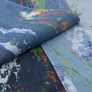 Kustom bernapas katun gaya Jacquard kain Denim dicetak pola peregangan kain jeans untuk pakaian