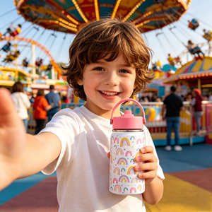 Botella de Agua Infantil de Acero Inoxidable de 350 ml (12 oz) con Asa de Transporte y Tapa con Pajita, Personalizada con Impresión, para Regalo Escolar o de Jardín de Niños - Product Image 3