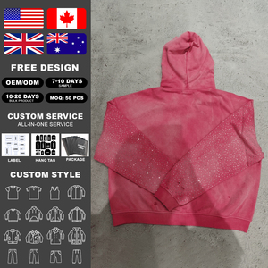 Sweat à capuche personnalisé effet délavé pour homme, 100% coton épais, coupe oversize, délavage vieilli avec strass, collection hiver - Product Image 2