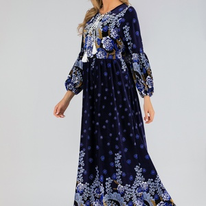 6245# Wholesale Dubai Abaya Fashion Young Women Printed Velvet Long Dress Abaya - Product Image 4