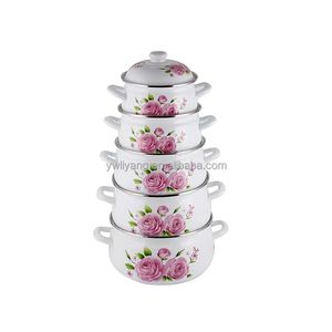 5pcs/set Kitchen Accessories Enamel <strong>Mussel</strong> <strong>Pot</strong> with Lid Mussle Enamel <strong>Pot</strong> Set Cookware - Product Image 1