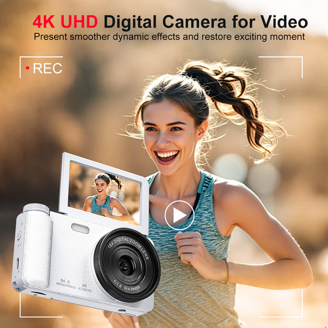 A67A Digital CCD Camera 18X Zoom Lens 180° Flip Screen 4K Video Record 64MP Photography 2000mAh Large Battery OTG Webcam PC Cam