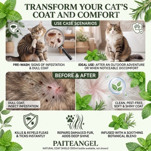Shampoo pour <span class=keywords><strong>chat</strong></span> <span class=keywords><strong>anti</strong></span>-puces et tiques 300ml, mélange botanique, soin apaisant, protection <span class=keywords><strong>anti</strong></span>-parasitaire, lavage corporel désodorisant, marque privée - Product Image 2