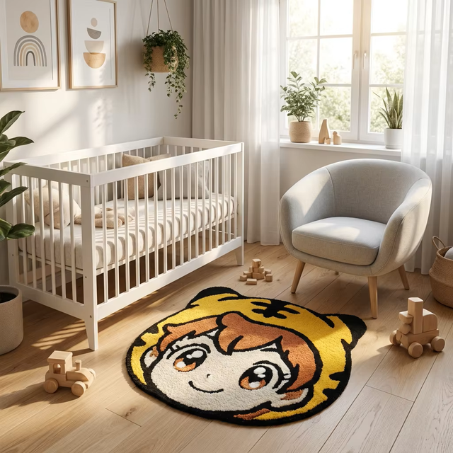 Kids Cartoon Plush Tufted Wall Hanging Rug Animal Character Design Soft Non-Slip Washable Decorative Tapestry Nursery Bedroom