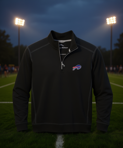 Tommy Bahama <b>Men's</b> Black Buffalo Bills Half-Zip <b>Pullover</b> Sweatshirt Sport Embroidered Front Logo Autumn Wear - Product Image 2