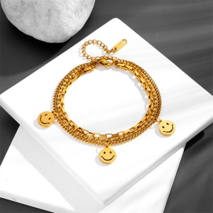 Pulsera de Acero Inoxidable 316L con Baño de Oro de 14k/18k, Diseño de Cara Sonriente, Apilable, de Lujo, Personalizada, para Mujer - Product Image 3