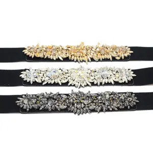 Wholesale Black White Champagne Rhinestone Inlaid Elastic Belt for Clothing