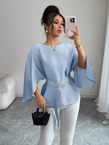 Meistverkaufte Weiche Atmungsaktive Damen Rundhals Elegante Einfarbige Satin-Bluse - Product Image 4