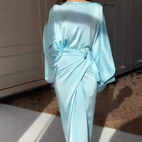 Robe de soirée élégante en satin à manches chauve-souris unie pour femme, collection automne 2026, style européen et américain FK337