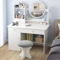 Table de maquillage moderne blanc chaud avec 2 à 4 tiroirs, miroir éclairé, luminosité à 3 niveaux, design modulaire, table de toilette pour chambre à coucher