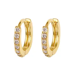 fashion zirconia earrings wholesale custom 14K 18K gold plated huggie hoop cubic zirconia earrings for women