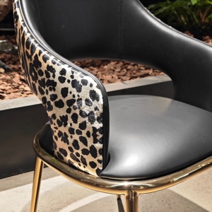 Chaises de salle à manger durables au design moderne et luxueux, en tissu imprimé léopard et avec structure métallique, pour hôtels et restaurants, ensemble de table à manger - Product Image 3