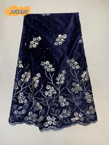 Hot Selling Super Soft Velvet <strong>Blue</strong> <strong>Material</strong> 5 Yards Embroidery Pattern Sequins Fabric for Clothes Women - Product Image 2