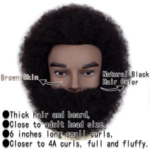 Tête <span class=keywords><strong>de</strong></span> mannequin <span class=keywords><strong>africain</strong></span> <span class=keywords><strong>de</strong></span> 6 pouces avec barbe, cheveux humains 100% bouclés afro pour la formation des barbiers et la pratique du tressage <span class=keywords><strong>de</strong></span> coiffures - Product Image 2
