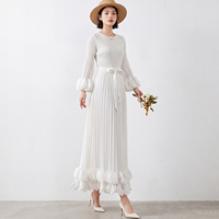 Vente directe en gros de la source : Robe plissée élégante pour femme avec ceintures, ourlet à appliques, coupe trapèze, pour l'automne et les vacances