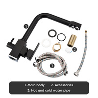 Robinet de cuisine avec filtre purificateur d'eau, pulvérisateur latéral, double poignée, usage domestique et commercial, robinet d'eau potable directe