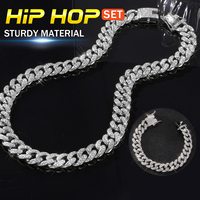 Ensemble de collier et bracelet cubain en strass de 13 mm, 2 pièces, pour hommes et femmes, bijoux de rappeur, cadeau