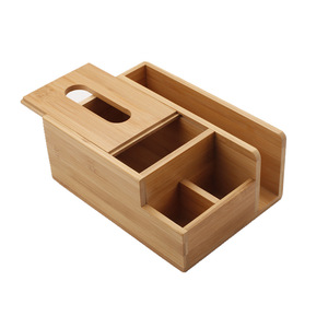 Bamboo Tissue <b>Box</b> Square Multifunctional Desktop Storage For Home Office Living Room Nordic Style <b>Pen</b> Holder Organizer - Product Image 3