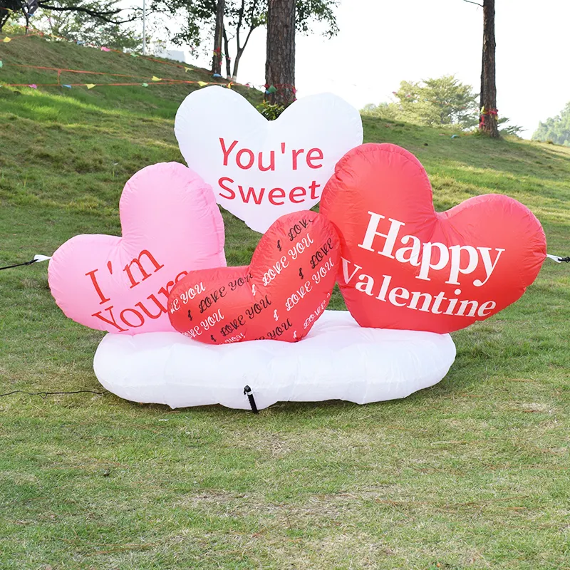 Wedding Anniversary Decor 5FT Valentine's Day Air Inflatable Sweet Heart Blow up Yard Decorations Internal LED Lights