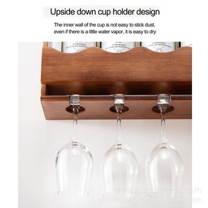 Estante de vino de madera para montar en la pared con capacidad para 4 copas, expositor para comedor - Product Image 4