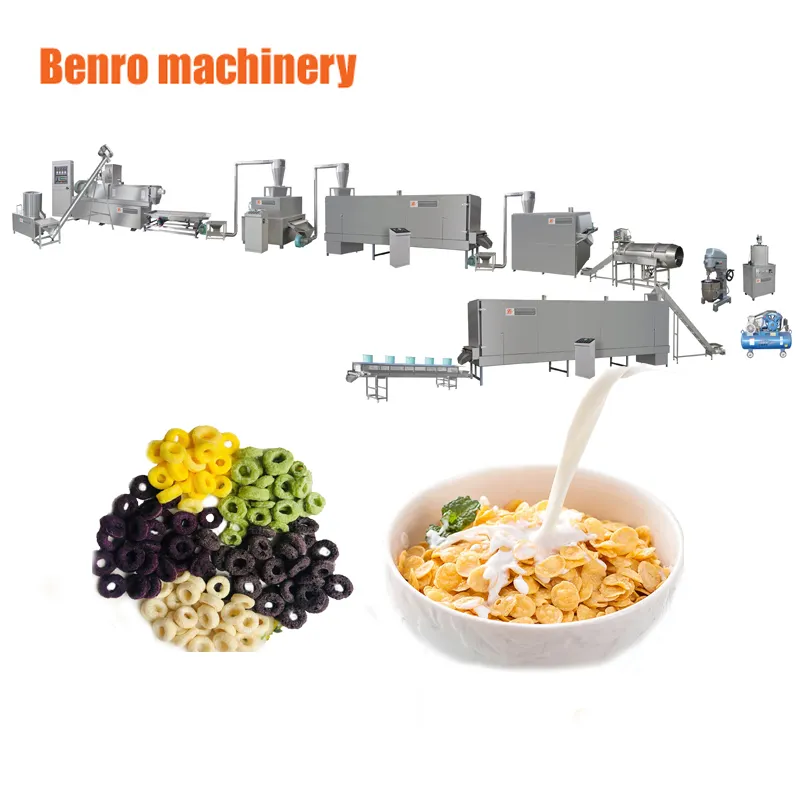 Small Big Output 100-300kgh Corn Flakes Puff Extruder Making Machine Breakfast Cereals Equipment Production Line