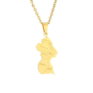 Collar con <span class=keywords><strong>mapa</strong></span> de país de Guyana de acero inoxidable Chapado en 18K al por mayor, resistente al agua, cadena de eslabones clásica <span class=keywords><strong>a</strong></span> la moda, diseño geométrico - Product Image 2