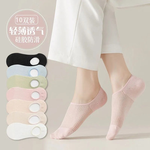 Women's Summer Thin Boat Socks Breathable Mesh Low Cut Invisible Non Slip Down Casual Socks Solid Color Polyester Fiber - Product Image 3