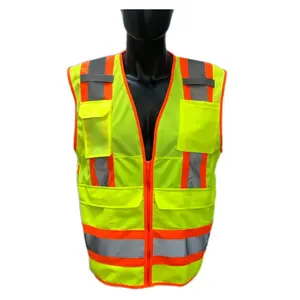 2023 Kunden spezifische Sicherheit Reflective Strip Mesh Atmungsaktive Multi-Pocket Traffic Mesh Fabric Work Reflektierende Sicherheits jacke Weste