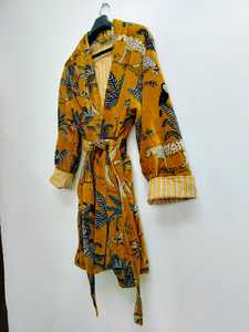 Bata de Terciopelo 100% Algodón Estampada y Bordada con Mangas Largas, Estilo Kimono, Suave y Cómoda, Ropa de Estar para Mujer - Product Image 3