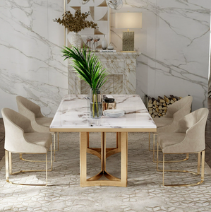 Hanyee <span class=keywords><strong>2025</strong></span> exclusivo diseño moderno juego de mesa de comedor alta calidad Luz de lujo de madera mármol superior Villa hogar restaurante muebles - Product Image 6