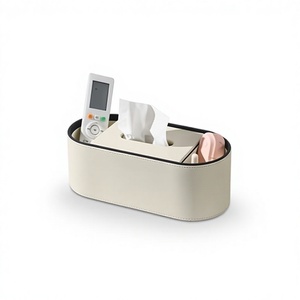 Caja de pañuelos creativa de cuero de lujo avanzado, ecológica, con diseños personalizados, para sala de estar, moderna, con control remoto, FRINS - Product Image 1
