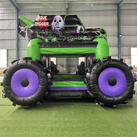Château gonflable géant Monster Truck vert et noir, jeux gonflables d'extérieur, château rebondissant