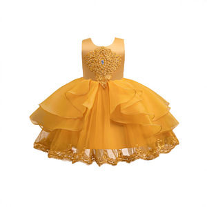 Robe de princesse pour enfants, tutu jaune couleur champagne pour spectacle sur scène, robe de soirée d'anniversaire 366 - Product Image 4