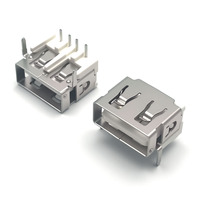 Produsen OEM Konektor Soket USB 2.0 Tipe A Female Sudut Kanan AF 4-Pin DIP Arus 1.5A Tegangan 5V