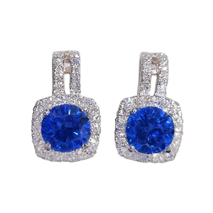 Luxury Blue Gemstone Stud <b>Earrings</b> Copper & Zinc Alloy with <b>Claw</b> Setting Women's Party Jewelry Model E2758 - Product Image 1