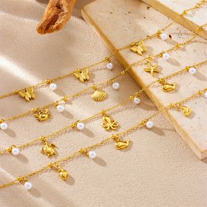 Alta calidad de acero inoxidable exquisita moda mujer joyería perla mariposa estrella de mar cangrejo Shell pulpo ballena tobillera - Product Image 1