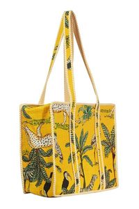 Handmade Premium Quality Classical Design Printed Block Print <b>Tote</b> <b>Bag</b> with Border Yellow & Green In Wholesale Price For Women - Product Image 4