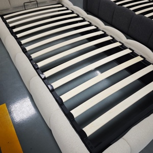 Cama Individual Blanca Simple y Moderna con Tela de Lino y Cabecera en Forma de Pétalo, Cama con Almacenamiento y Barra de Presión de Aire - Product Image 3